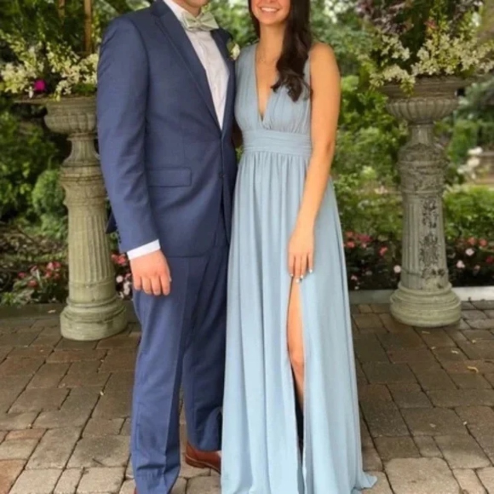 Lulu's Light Blue Plunge V-Neck Maxi Dress